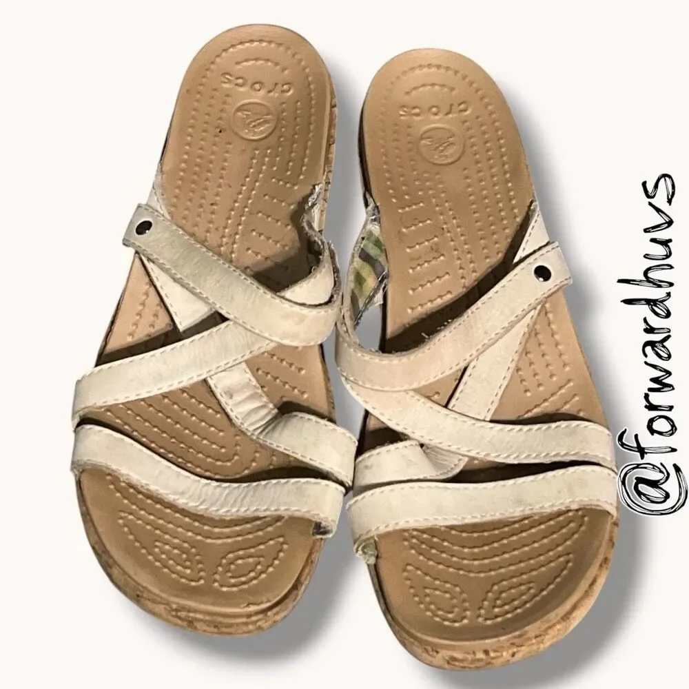Crocs Cream Cork Wedge Comfort Sandals Women’s Size 9